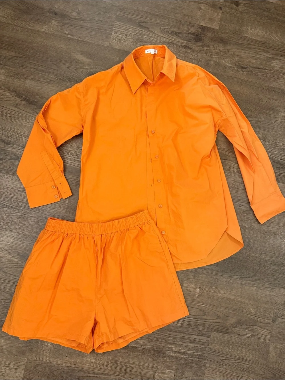 GREY LAB Orange Button-Up Shirt with Matching Orange Shorts Set Size Medium